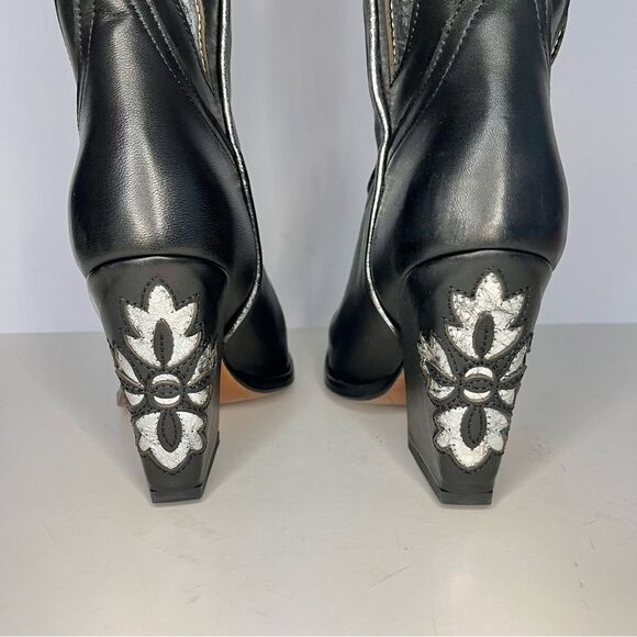 Free People Sparks Fly Cowboy Boots Black and Silver Pull‎ On Leather 6.5 NIB - Picture 6 of 16